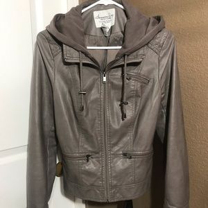 Leather Zip-up jacket with hood